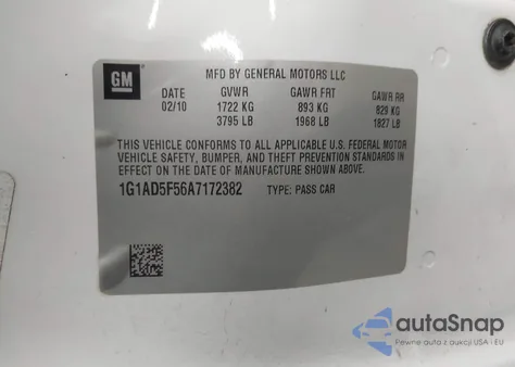 2010 Chevrolet Cobalt Lt from USA, damaged, VIN 1G1AD5F56A7172382